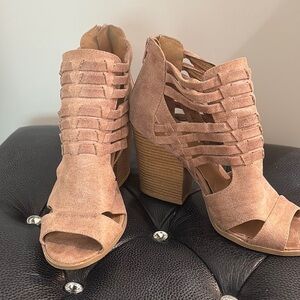 Qupid Blush Strappy Block Heels